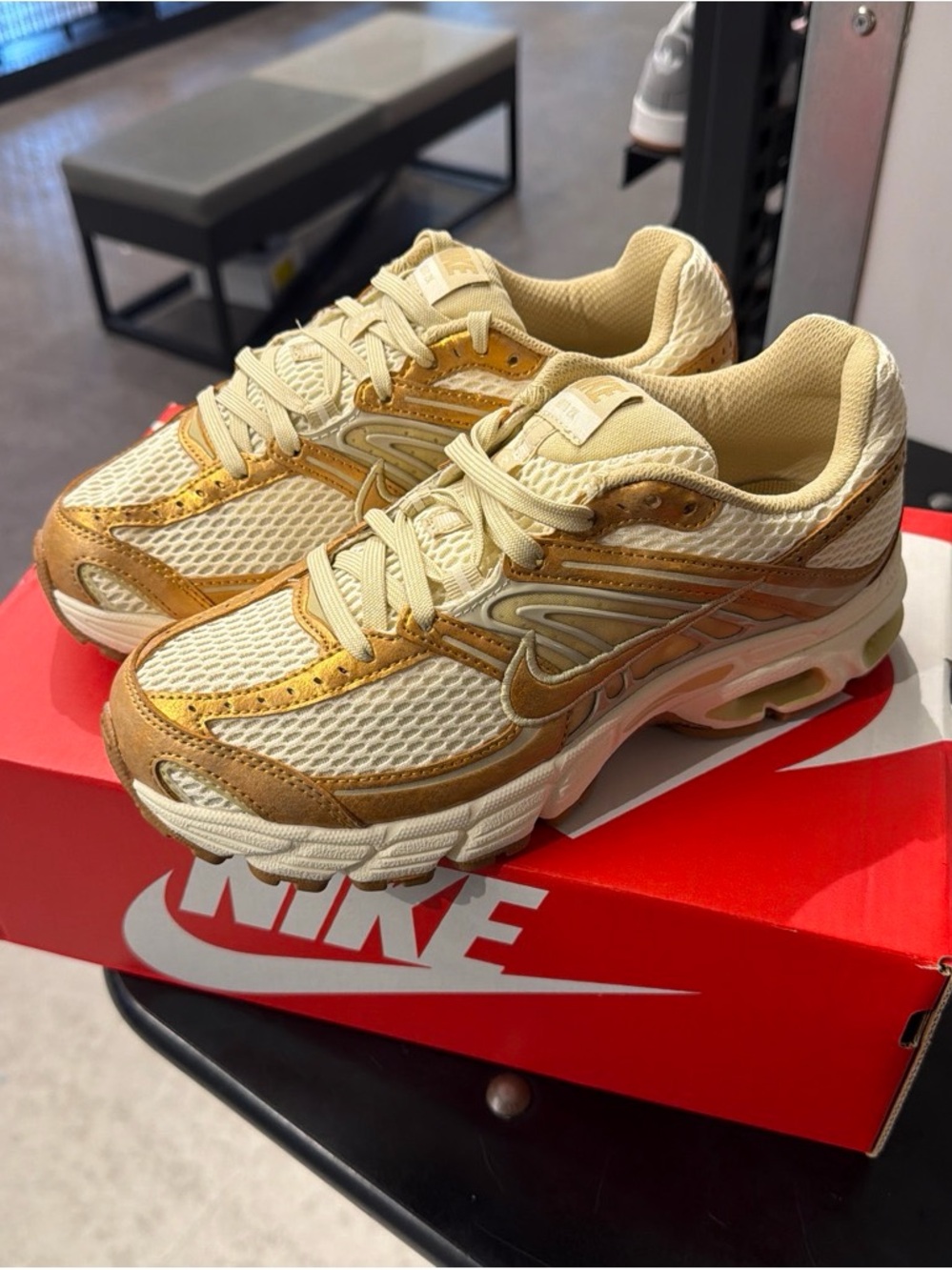 Nike Women's Mesh Sneakers in Cream and Gold Metallic